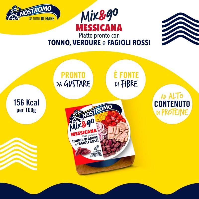 Nostromo Mix&Go Messicana - Piatto Pronto con Tonno, Verdure, Fagioli Rossi - Gusto Speziato e Veloce - 1 Confezione da 190g