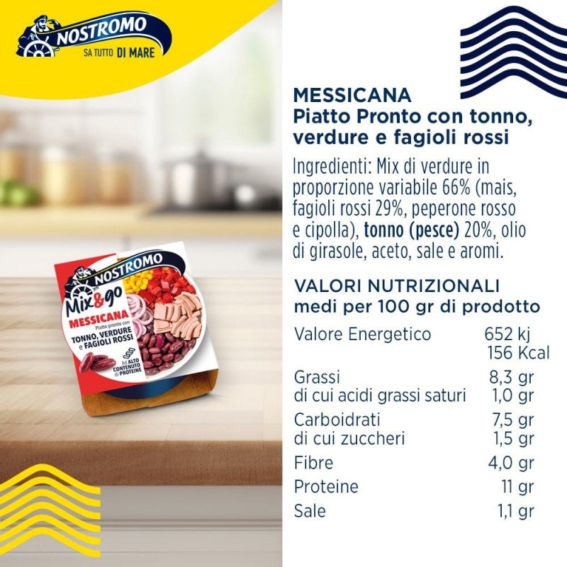 Nostromo Mix&Go Messicana - Piatto Pronto con Tonno, Verdure, Fagioli Rossi - Gusto Speziato e Veloce - 1 Confezione da 190g