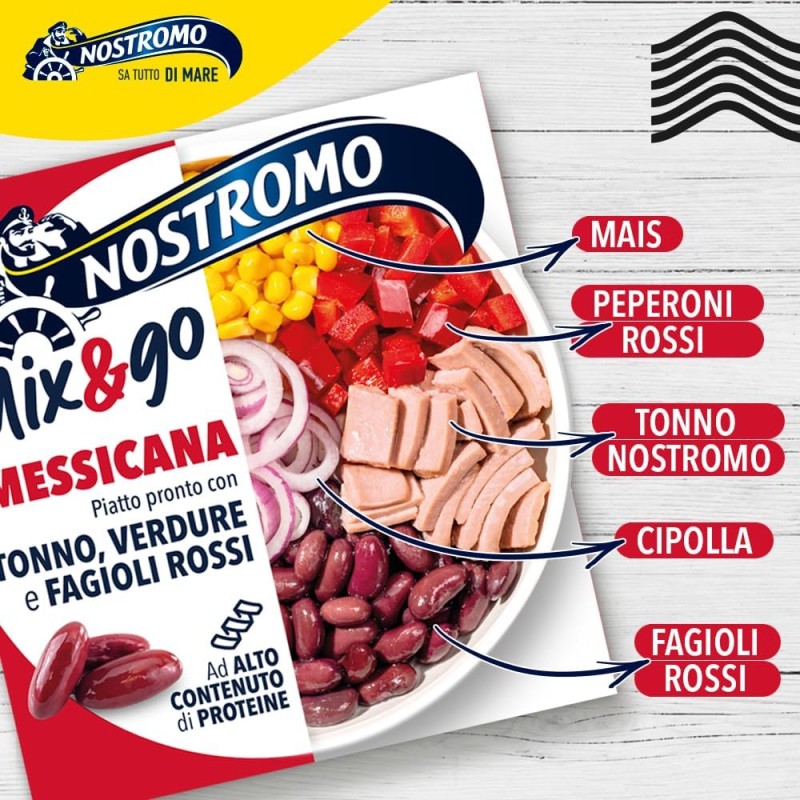 Nostromo Mix&Go Messicana - Piatto Pronto con Tonno, Verdure, Fagioli Rossi - Gusto Speziato e Veloce - 1 Confezione da 190g