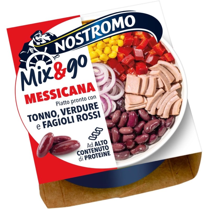 Nostromo Mix&Go Messicana - Piatto Pronto con Tonno, Verdure, Fagioli Rossi - Gusto Speziato e Veloce - 1 Confezione da 190g