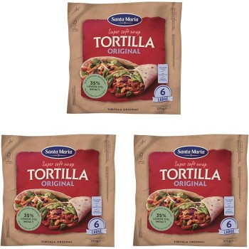 Santa Maria, Maxi Wrap Tortillas Morbide, Pane Basso non Lievitato a Base di Farina di Frumento, 371 g (Confezione da 3) Santa Maria, Maxi Wrap Tortillas Morbide, Pane Basso non Lievitato a Base di Farina di Frumento, 371 g (Confezione da 3)