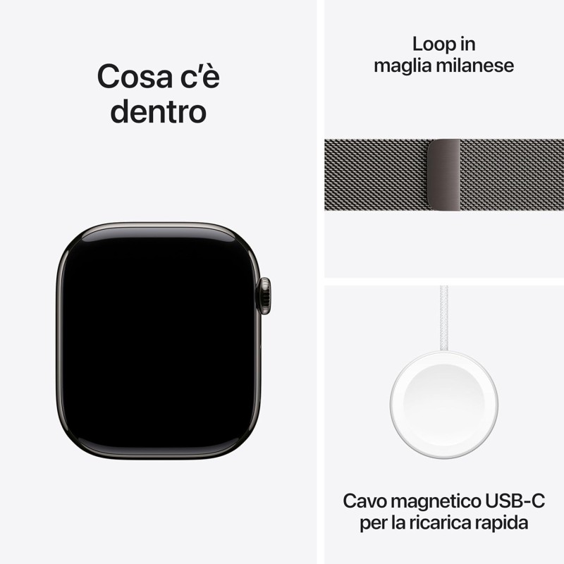 Apple Watch Series 10 GPS + Cellular 46 mm Smartwatch con cassa in titanio color Ardesia e cinturino Sport Loop Ardesia - M/L. Fitness tracker, app ECG, display Retina always-on, Carbon Neutral - cassa 46 mm Ardesia