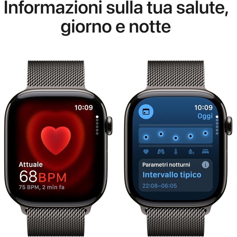 Apple Watch Series 10 GPS + Cellular 46 mm Smartwatch con cassa in titanio color Ardesia e cinturino Sport Loop Ardesia - M/L. Fitness tracker, app ECG, display Retina always-on, Carbon Neutral - cassa 46 mm Ardesia