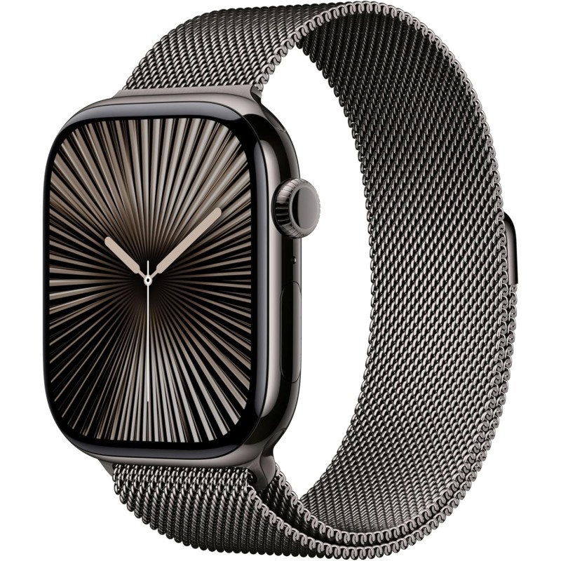 Apple Watch Series 10 GPS + Cellular 46 mm Smartwatch con cassa in titanio color Ardesia e cinturino Sport Loop Ardesia - M/L. Fitness tracker, app ECG, display Retina always-on, Carbon Neutral - cassa 46 mm Ardesia