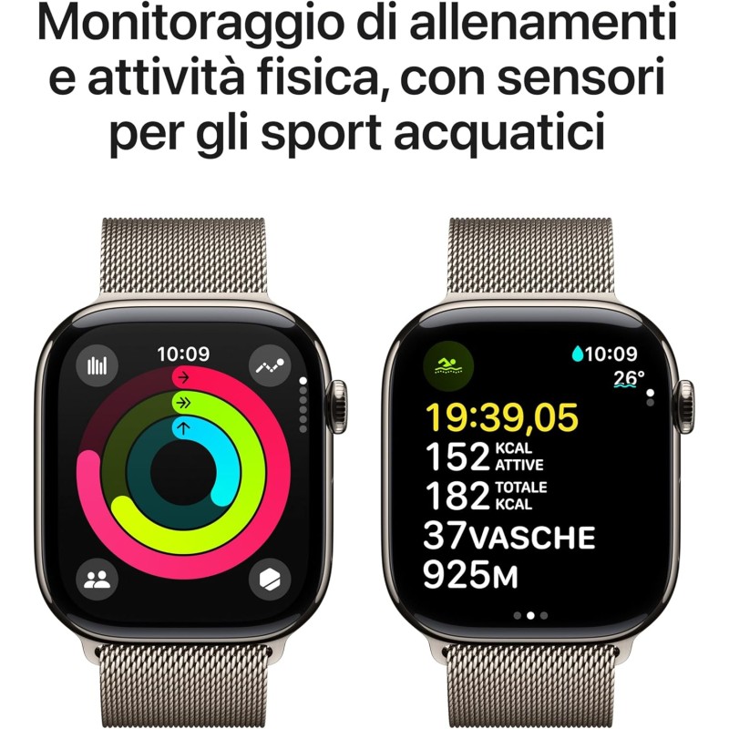 Apple Watch Series 10 GPS + Cellular 46 mm Smartwatch con cassa in titanio color Naturale e cinturino Sport Loop Naturale - M/L. Fitness tracker, app ECG, display Retina always-on, Carbon Neutral - cassa 46 mm Naturale Apple Watch Series 10 GPS + Cellular 46 mm Smartwatch con cassa in titanio color Naturale e cinturino Sport Loop Naturale - M/L. Fitness tracker, app ECG, display Retina always-on, Carbon Neutral - cassa 46 mm Naturale