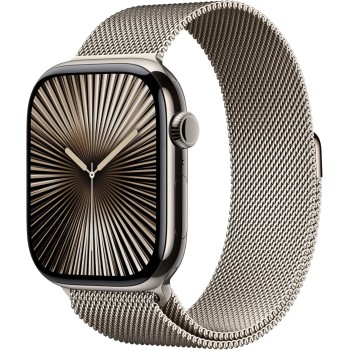 Apple Watch Series 10 GPS + Cellular 46 mm Smartwatch con cassa in titanio color Naturale e cinturino Sport Loop Naturale - M/L. Fitness tracker, app ECG, display Retina always-on, Carbon Neutral - cassa 46 mm Naturale