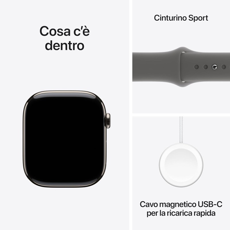 Apple Watch Series 10 GPS + Cellular 46 mm Smartwatch con cassa in titanio color Naturale e cinturino Sport Loop Grigio pietra - S/M. Fitness tracker, app ECG, display Retina always-on, Carbon Neutral - cassa 46 mm Naturale / Ardesia Apple Watch Series 10 GPS + Cellular 46 mm Smartwatch con cassa in titanio color Naturale e cinturino Sport Loop Grigio pietra - S/M. Fitness tracker, app ECG, display Retina always-on, Carbon Neutral - cassa 46 mm Naturale / Ardesia