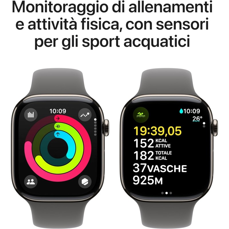 Apple Watch Series 10 GPS + Cellular 46 mm Smartwatch con cassa in titanio color Naturale e cinturino Sport Loop Grigio pietra - S/M. Fitness tracker, app ECG, display Retina always-on, Carbon Neutral - cassa 46 mm Naturale / Ardesia Apple Watch Series 10 GPS + Cellular 46 mm Smartwatch con cassa in titanio color Naturale e cinturino Sport Loop Grigio pietra - S/M. Fitness tracker, app ECG, display Retina always-on, Carbon Neutral - cassa 46 mm Naturale / Ardesia