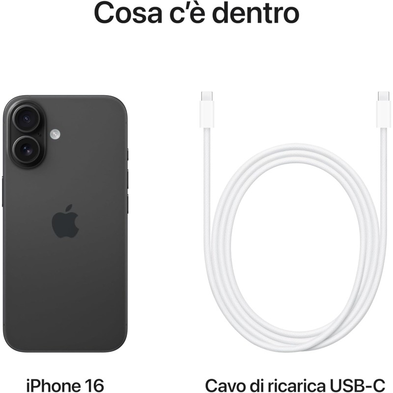 Apple iPhone 16 128 GB: Telefono 5G con Controllo fotocamera, chip A18 e tanta autonomia in più. Compatibile con AirPods; Nero - 128 GB Nero Apple iPhone 16 128 GB: Telefono 5G con Controllo fotocamera, chip A18 e tanta autonomia in più. Compatibile con AirPods; Nero - 128 GB Nero