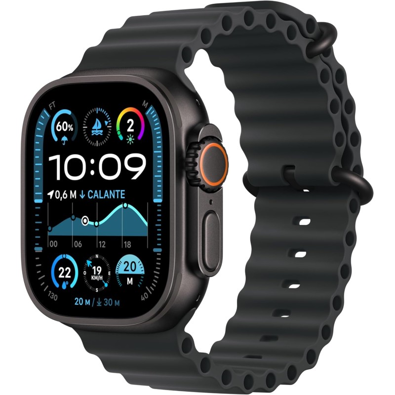 Apple Watch Ultra 2 GPS + Cellular 49 mm Sportwatch con robusta cassa in titanio Nero e Ocean Band Nero. Fitness tracker, GPS di precisione, tanta autonomia, luminoso display Retina - Misura unica - Per polsi da 130-200 mm Nero Apple Watch Ultra 2 GPS + Cellular 49 mm Sportwatch con robusta cassa in titanio Nero e Ocean Band Nero. Fitness tracker, GPS di precisione, tanta autonomia, luminoso display Retina - Misura unica - Per polsi da 130-200 mm Nero