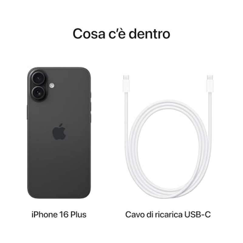 Apple iPhone 16 Plus 128 GB: Telefono 5G con Controllo fotocamera, chip A18 e tanta autonomia in più. Compatibile con AirPods; Nero - 128 GB Nero