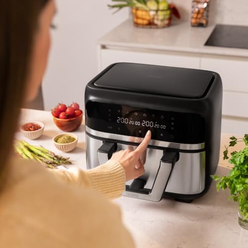 Cecotec Friggitrice ad Aria 9 Litri - Air Fryer Cecofry Dual 9000. 2850W, Dietetica e Digitale, Pannello Tattile, Divisibile in 2, Temperatura Doppia e Regolabile, 6 Modalità, Tecnologia PerfectCook