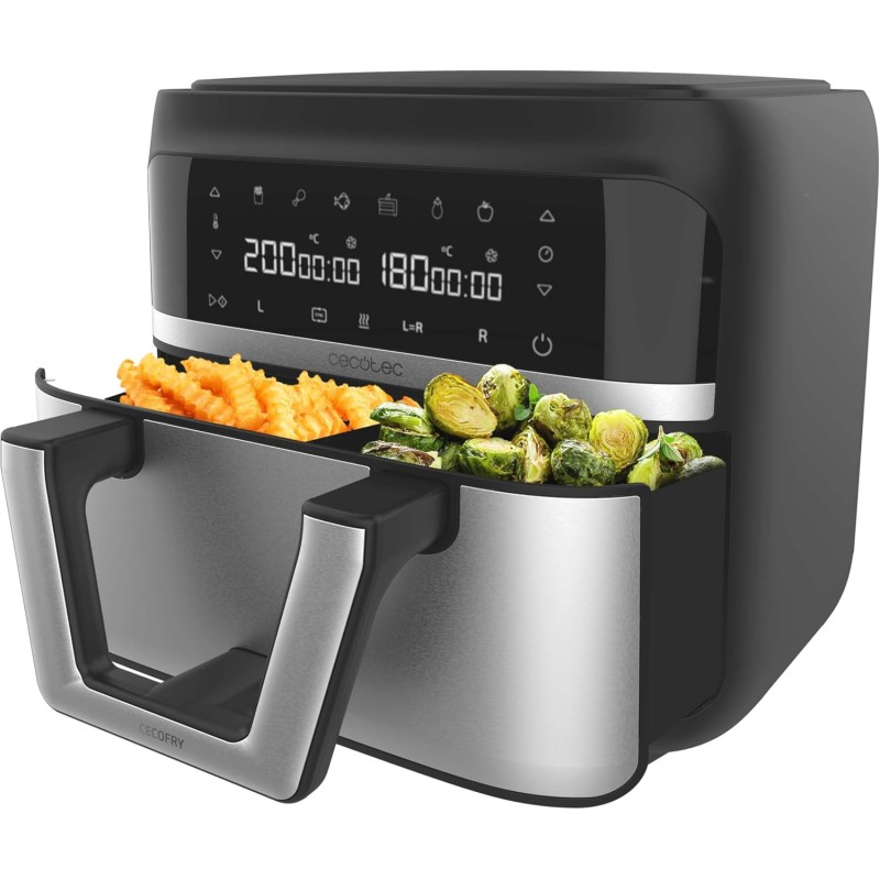 Cecotec Friggitrice ad Aria 9 Litri - Air Fryer Cecofry Dual 9000. 2850W, Dietetica e Digitale, Pannello Tattile, Divisibile in 2, Temperatura Doppia e Regolabile, 6 Modalità, Tecnologia PerfectCook