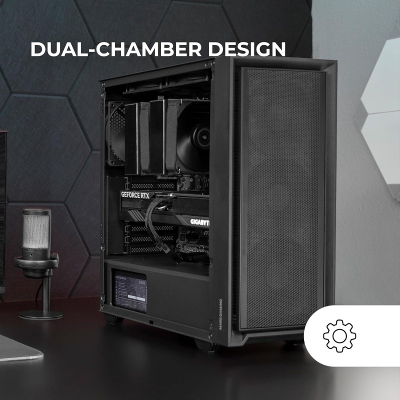 MARSGAMING MC-PMAX, Case Professionale ATX, 4x Ventole FDB 120mm, Pannello Frontale Mesh, Finestra Laterale Vetro Temperato, Semitorre PC Design Doppia Camera, Supporto Raffreddamento Liquido, Nero MARSGAMING MC-PMAX, Case Professionale ATX, 4x Ventole FDB 120mm, Pannello Frontale Mesh, Finestra Laterale Vetro Temperato, Semitorre PC Design Doppia Camera, Supporto Raffreddamento Liquido, Nero