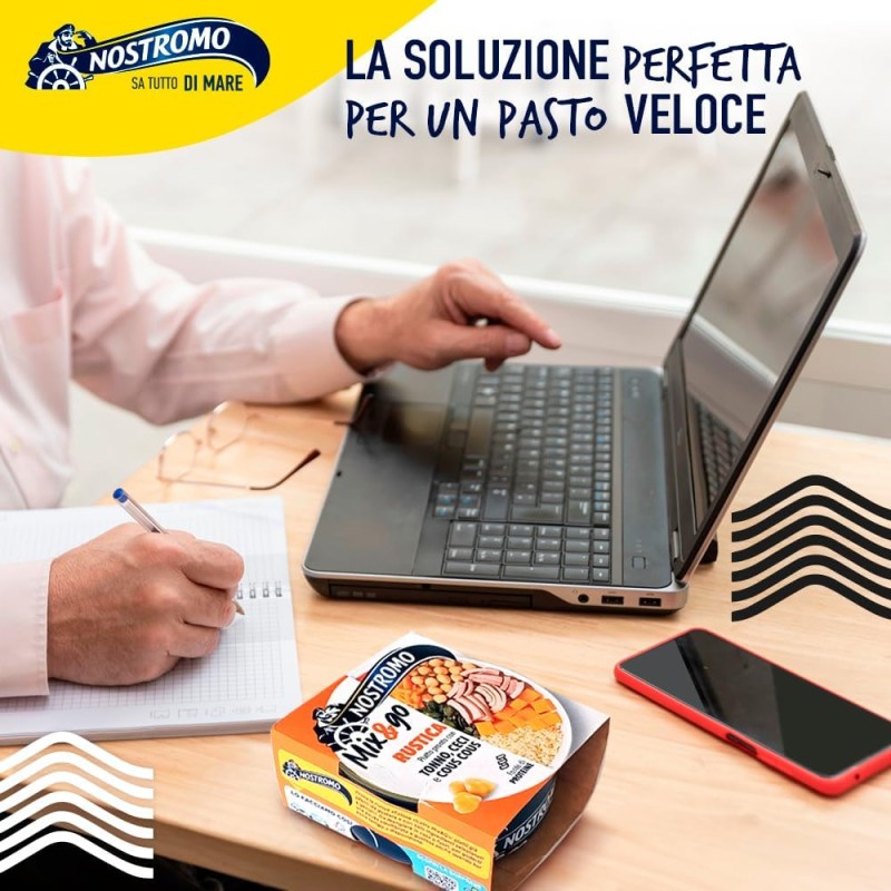 Nostromo - Piatto pronto Mix&Go Rustica con Tonno, Ceci, e Cous Cous. 12 confezioni da 190gr Nostromo - Piatto pronto Mix&Go Rustica con Tonno, Ceci, e Cous Cous. 12 confezioni da 190gr