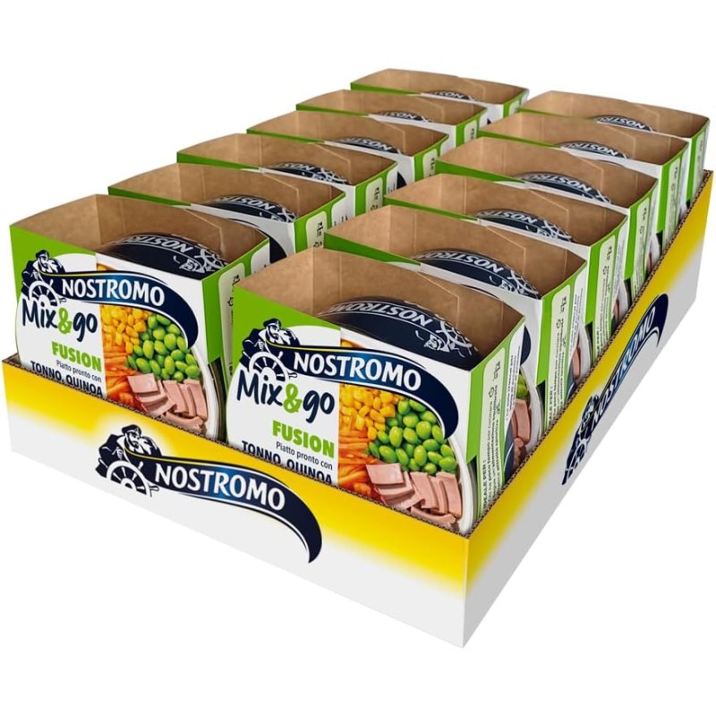 Nostromo - Piatto pronto Mix&Go Fusion con Tonno, Quinoa, e Edamame. 12 confezioni da 190gr Nostromo - Piatto pronto Mix&Go Fusion con Tonno, Quinoa, e Edamame. 12 confezioni da 190gr