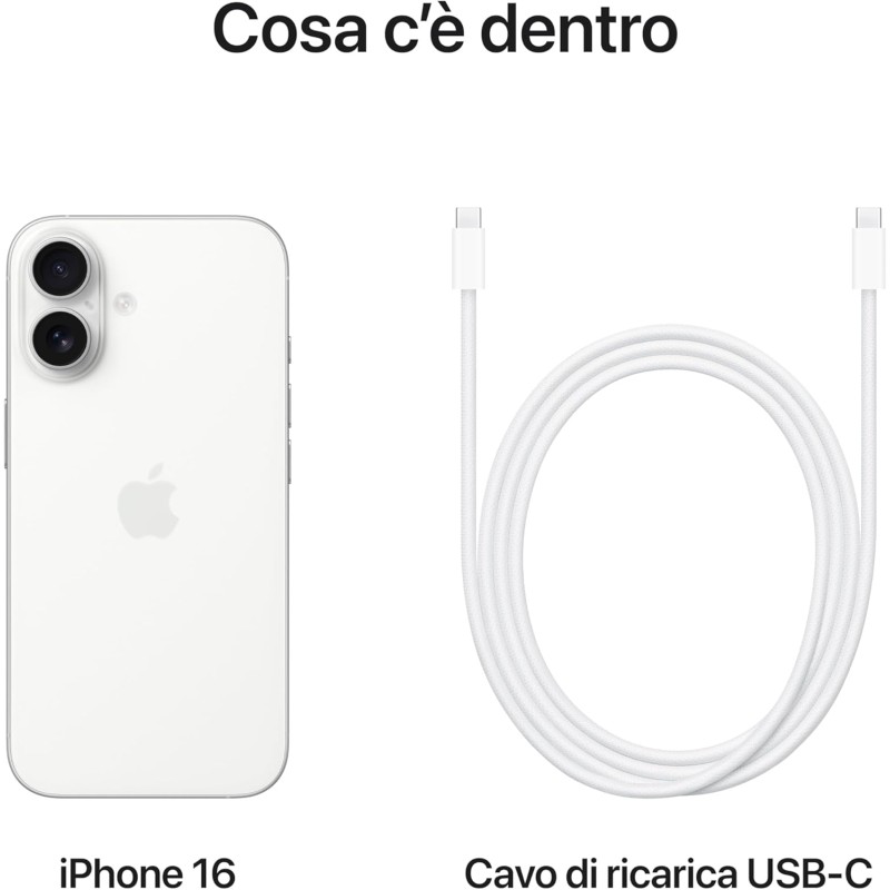 Apple iPhone 16 128 GB - Bianco + Custodia MagSafe trasparente - 128 GB Bianco Apple iPhone 16 128 GB - Bianco + Custodia MagSafe trasparente - 128 GB Bianco