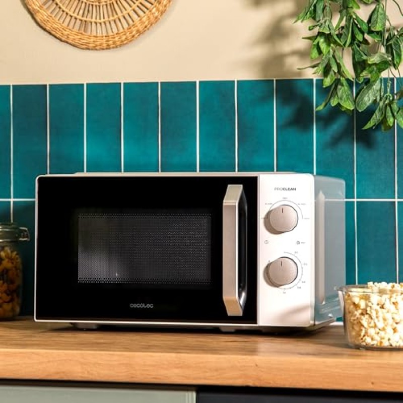 Cecotec Forni a Microonde Combinati con Grill Proclean 2010 Inverter White. 700W, Capacità 19 Litri, 5 Livelli di Potenza, Piatto Girevole da 245 mm, Timer fino a 30 Minuti e Avvisatore Acustico. - Bianco