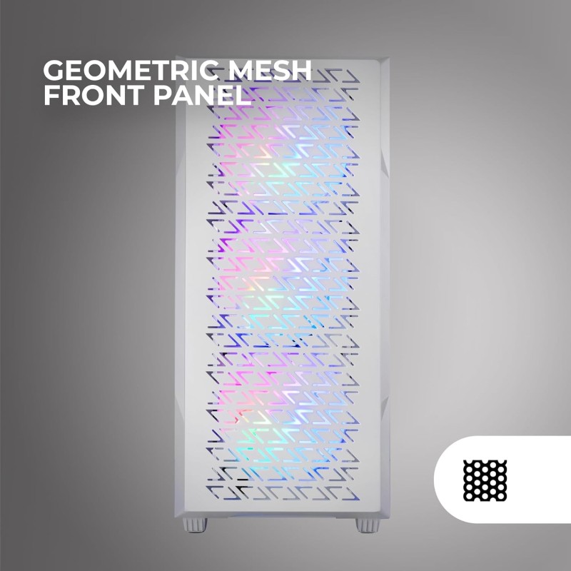 MARSGAMING MC-GEO, Case Gaming ATX, 4x Ventole FRGB Rainbow 12cm, Pannello Frontale Mesh Geometrico, Finestra Laterale Vetro Temperato, Semitorre Doppia Camera, Supporto Raffreddamento Liquido, Bianco MARSGAMING MC-GEO, Case Gaming ATX, 4x Ventole FRGB Rainbow 12cm, Pannello Frontale Mesh Geometrico, Finestra Laterale Vetro Temperato, Semitorre Doppia Camera, Supporto Raffreddamento Liquido, Bianco
