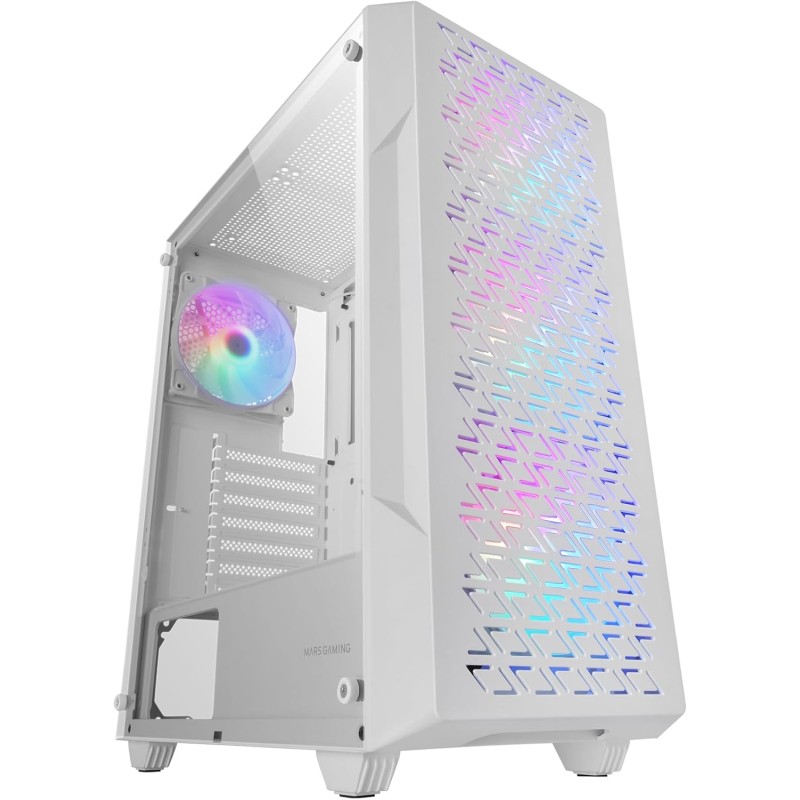 MARSGAMING MC-GEO, Case Gaming ATX, 4x Ventole FRGB Rainbow 12cm, Pannello Frontale Mesh Geometrico, Finestra Laterale Vetro Temperato, Semitorre Doppia Camera, Supporto Raffreddamento Liquido, Bianco MARSGAMING MC-GEO, Case Gaming ATX, 4x Ventole FRGB Rainbow 12cm, Pannello Frontale Mesh Geometrico, Finestra Laterale Vetro Temperato, Semitorre Doppia Camera, Supporto Raffreddamento Liquido, Bianco