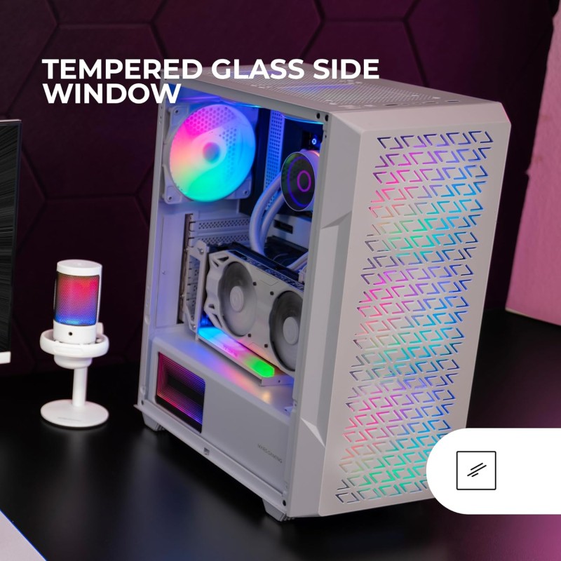 MARSGAMING MC-GEO, Case Gaming ATX, 4x Ventole FRGB Rainbow 12cm, Pannello Frontale Mesh Geometrico, Finestra Laterale Vetro Temperato, Semitorre Doppia Camera, Supporto Raffreddamento Liquido, Bianco MARSGAMING MC-GEO, Case Gaming ATX, 4x Ventole FRGB Rainbow 12cm, Pannello Frontale Mesh Geometrico, Finestra Laterale Vetro Temperato, Semitorre Doppia Camera, Supporto Raffreddamento Liquido, Bianco