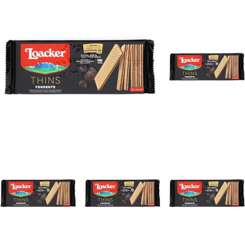 Loacker - Wafer Thins Fondente - Wafer Sottile e Fragrante con due Strati di Cialde Farcite con uno Strato di Crema al Cioccolato Fondente – Colazione - Merenda e Snack - 1 Confezione da 750g Loacker - Wafer Thins Fondente - Wafer Sottile e Fragrante con due Strati di Cialde Farcite con uno Strato di Crema al Cioccolato Fondente – Colazione - Merenda e Snack - 1 Confezione da 750g
