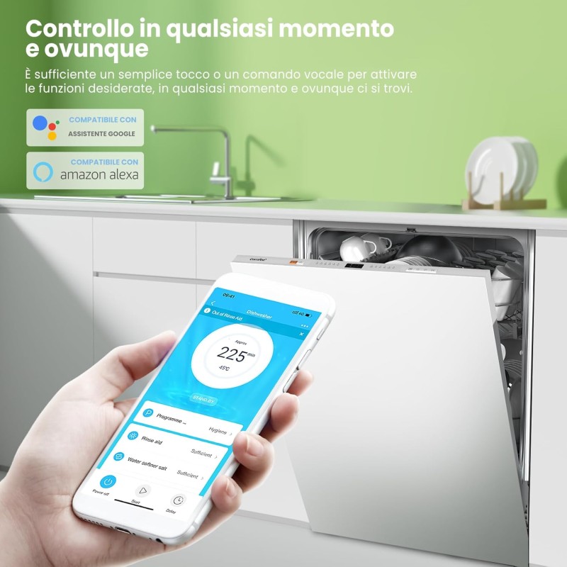 COMFEE' CDWPB1215P-W Lavastoviglie da Incasso con 12 coperti, 8 Programmi, di avviamento ritardato, Funzione di Mezzo Carico, Home Connect, cloud wash, Asciugatura Extra - Inox