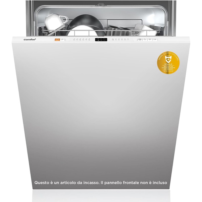 COMFEE' CDWPB1215P-W Lavastoviglie da Incasso con 12 coperti, 8 Programmi, di avviamento ritardato, Funzione di Mezzo Carico, Home Connect, cloud wash, Asciugatura Extra - Inox