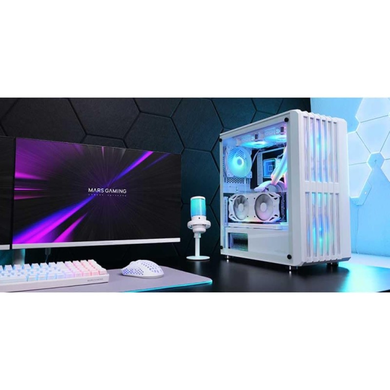 MARSGAMING MC-VAULT, Case Gaming ATX, 4x Ventole ARGB 120mm, Pannello Frontale Mesh con Design Verticale, Finestra Laterale Vetro Temperato, 3x Slot PCI Verticali, Semitorre PC Professionale, Bianco MARSGAMING MC-VAULT, Case Gaming ATX, 4x Ventole ARGB 120mm, Pannello Frontale Mesh con Design Verticale, Finestra Laterale Vetro Temperato, 3x Slot PCI Verticali, Semitorre PC Professionale, Bianco