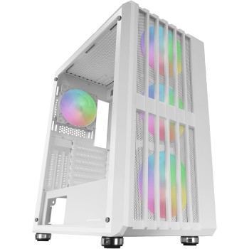 MARSGAMING MC-VAULT, Case Gaming ATX, 4x Ventole ARGB 120mm, Pannello Frontale Mesh con Design Verticale, Finestra Laterale Vetro Temperato, 3x Slot PCI Verticali, Semitorre PC Professionale, Bianco