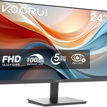 KOORUI E2412F Monitor PC 24 pollici, Full HD VA 100HZ, 5ms, 1920x1080, Schermo PC HDMI1.4 e VGA, VESA 100x100 mm, Adaptive Sync, Inclinazione Regolabile, Pannello ultra Sottile - 24 Pollici