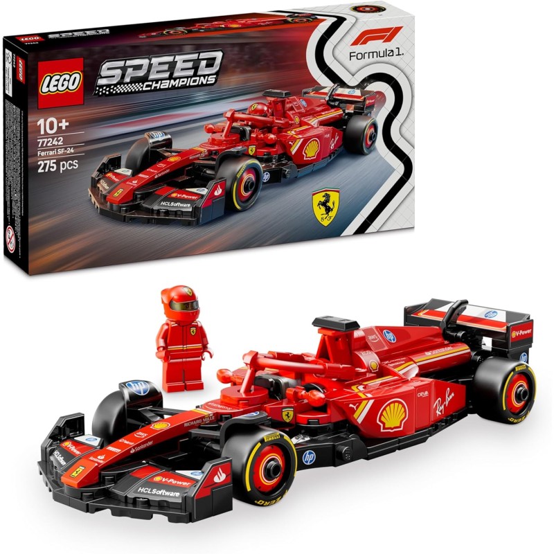 LEGO Speed Champions Ferrari F1 SF-24 Racing Car Collectible Toy with Formula 1 Driver Minifigures - Model for Children from 10 Years or for Adults Car Sports Fans 77242 LEGO Speed Champions Ferrari F1 SF-24 Racing Car Collectible Toy with Formula 1 Driver Minifigures - Model for Children from 10 Years or for Adults Car Sports Fans 77242