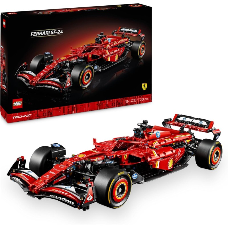 LEGO Technic 42207 F1 Ferrari SF-24 1:8 Scale Formula 1 Collectible Car Model with V6 Engine, Gearbox, Steering and DRS, Gift Idea for Adults, Men and Women Motorsport Fan LEGO Technic 42207 F1 Ferrari SF-24 1:8 Scale Formula 1 Collectible Car Model with V6 Engine, Gearbox, Steering and DRS, Gift Idea for Adults, Men and Women Motorsport Fan