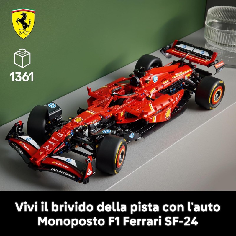 LEGO Technic 42207 F1 Ferrari SF-24 1:8 Scale Formula 1 Collectible Car Model with V6 Engine, Gearbox, Steering and DRS, Gift Idea for Adults, Men and Women Motorsport Fan LEGO Technic 42207 F1 Ferrari SF-24 1:8 Scale Formula 1 Collectible Car Model with V6 Engine, Gearbox, Steering and DRS, Gift Idea for Adults, Men and Women Motorsport Fan