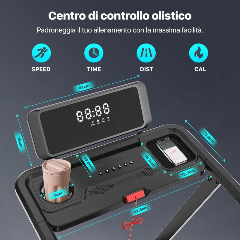 Mobvoi Home Treadmill Ultra, Pro, Tapis Roulant Elettrico Compatibile con Smartwatch, Percorsi di Allenamento Virtuali, 12km/h 120kg