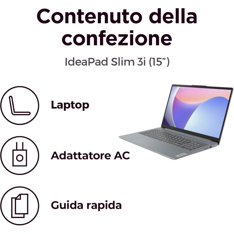 Lenovo IdeaPad Slim 3 Notebook 15,6” FHD (1920x1080), Intel Core i5-13420H, RAM 16GB, 512GB SSD M.2, Grafica Integrata Intel UHD Graphics, WiFi 6, Windows 11 - Arctic Grey - 16GB | 512GB Lenovo IdeaPad Slim 3 Notebook 15,6” FHD (1920x1080), Intel Core i5-13420H, RAM 16GB, 512GB SSD M.2, Grafica Integrata Intel UHD Graphics, WiFi 6, Windows 11 - Arctic Grey - 16GB | 512GB