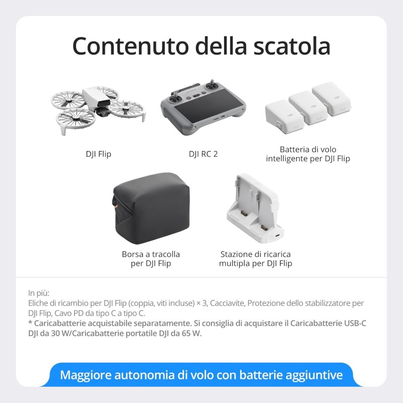 DJI Flip Combo Fly More (RC2 con schermo), drone con fotocamera UHD 4K per adulti, decollo dalla mano, ritorno automatico, volo intelligente, 3 batterie per un'autonomia di volo di 93 minuti