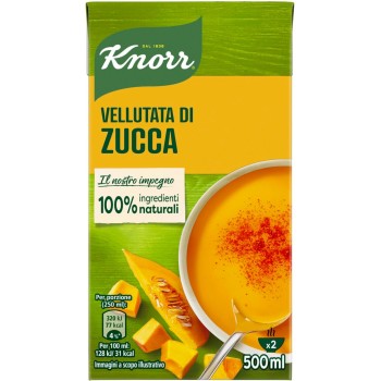 Knorr Vellutata di Zucca, Piatti Pronti Knorr con Ingredienti 100% Naturali, Senza Coloranti e Senza Conservanti Aggiunti, Ricco di Fibre, Vegetariano, Confezione da 5000ml - 500 ml (Confezione da 10)