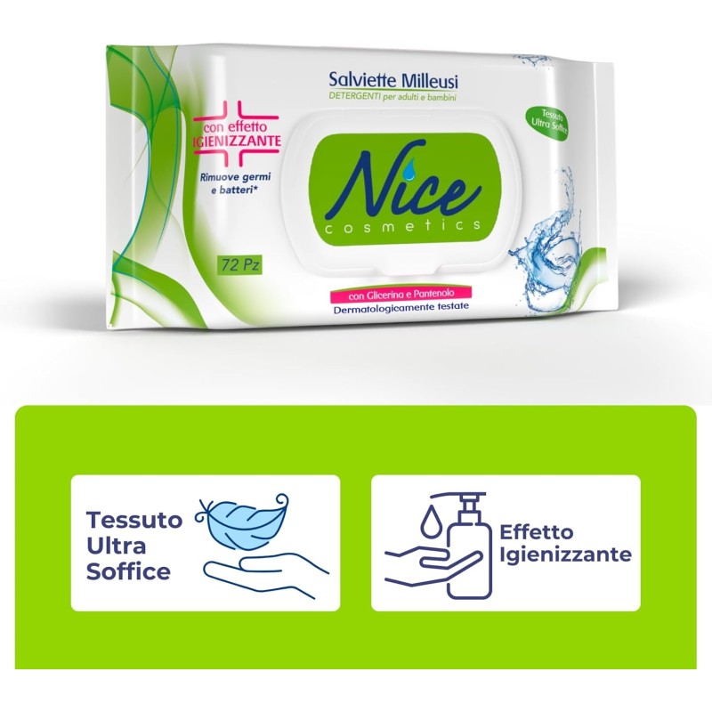 Diva International Milleusi Igienizzanti, Fresche e Idratanti sulla Pelle Con Glicerina e Pantenolo, 2 Confezioni da 72 Salviette Umidificate - 1 unità (Confezione da 2)