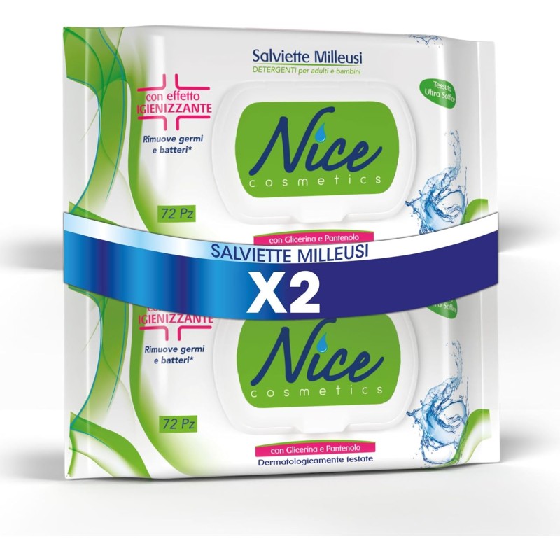 Diva International Milleusi Igienizzanti, Fresche e Idratanti sulla Pelle Con Glicerina e Pantenolo, 2 Confezioni da 72 Salviette Umidificate - 1 unità (Confezione da 2)