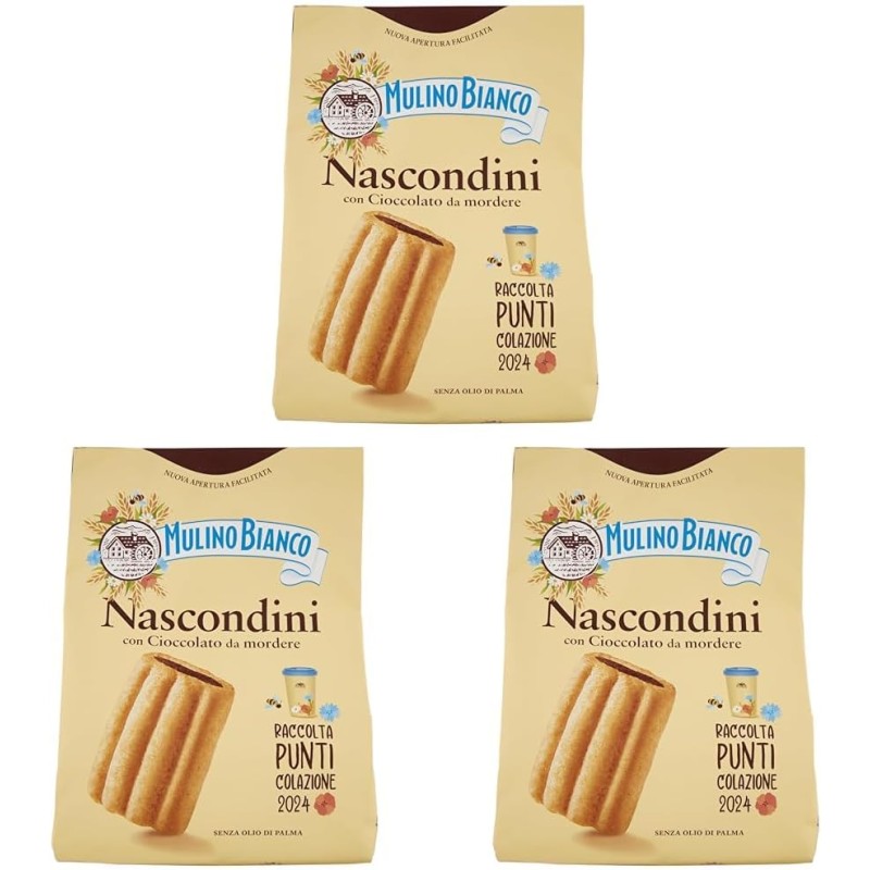 Mulino Bianco Biscotti Frollini Nascondini con Cioccolato, Colazione Ricca di Gusto - 600 gr (Confezione da 3) - 600 g (Confezione da 3)