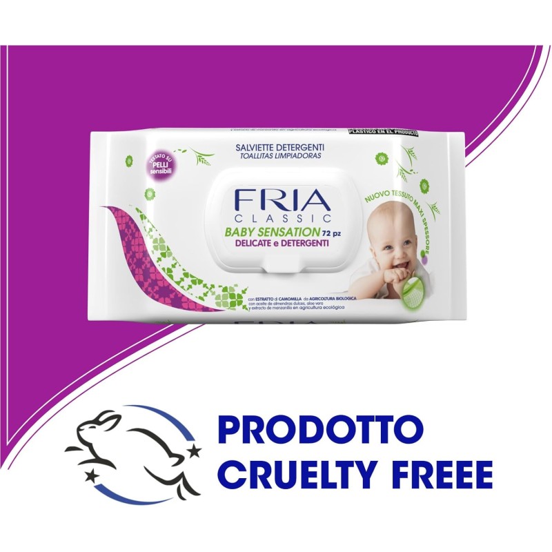 Fria Classic Baby Sensation Salviette per Cambio Pannolino, con Estratto di Camomilla ad Effetto Detergente sulla Pelle, Dermatologicamente Testate, 5 ConfezionI da 72 Salviette - 72 unità (Confezione da 5)