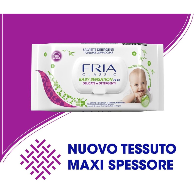 Fria Classic Baby Sensation Salviette per Cambio Pannolino, con Estratto di Camomilla ad Effetto Detergente sulla Pelle, Dermatologicamente Testate, 5 ConfezionI da 72 Salviette - 72 unità (Confezione da 5)