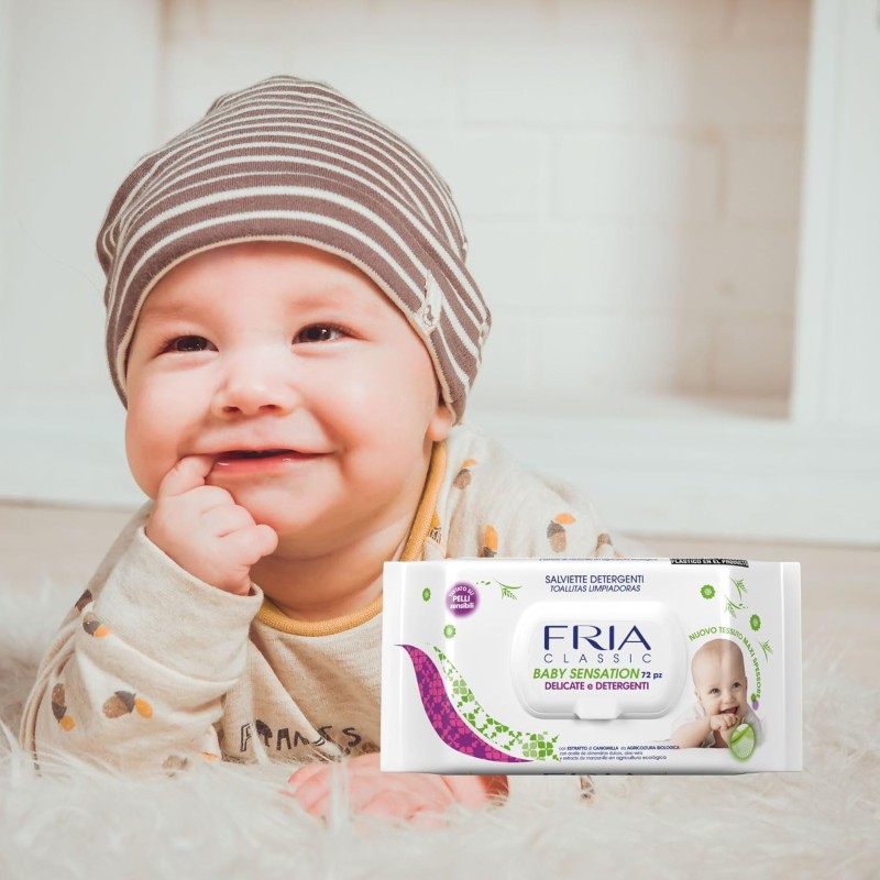 Fria Classic Baby Sensation Salviette per Cambio Pannolino, con Estratto di Camomilla ad Effetto Detergente sulla Pelle, Dermatologicamente Testate, 5 ConfezionI da 72 Salviette - 72 unità (Confezione da 5)
