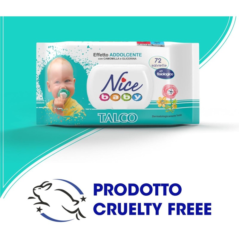 Nice Baby Talco Salviette per Cambio Pannolino, con Camomilla e Glicerina ad Effetto Addolcente sulla Pelle, Dermatologicamente Testate, 5 Confezioni da 72 Salviette - 72 unità (Confezione da 5) Nice Baby Talco Salviette per Cambio Pannolino, con Camomilla e Glicerina ad Effetto Addolcente sulla Pelle, Dermatologicamente Testate, 5 Confezioni da 72 Salviette - 72 unità (Confezione da 5)