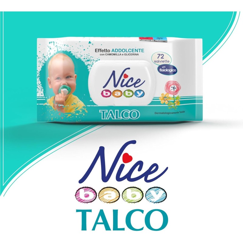 Nice Baby Talco Salviette per Cambio Pannolino, con Camomilla e Glicerina ad Effetto Addolcente sulla Pelle, Dermatologicamente Testate, 5 Confezioni da 72 Salviette - 72 unità (Confezione da 5) Nice Baby Talco Salviette per Cambio Pannolino, con Camomilla e Glicerina ad Effetto Addolcente sulla Pelle, Dermatologicamente Testate, 5 Confezioni da 72 Salviette - 72 unità (Confezione da 5)