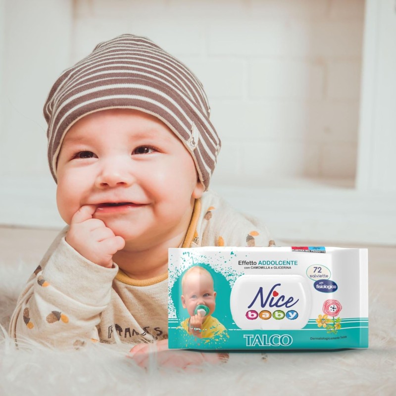 Nice Baby Talco Salviette per Cambio Pannolino, con Camomilla e Glicerina ad Effetto Addolcente sulla Pelle, Dermatologicamente Testate, 5 Confezioni da 72 Salviette - 72 unità (Confezione da 5) Nice Baby Talco Salviette per Cambio Pannolino, con Camomilla e Glicerina ad Effetto Addolcente sulla Pelle, Dermatologicamente Testate, 5 Confezioni da 72 Salviette - 72 unità (Confezione da 5)
