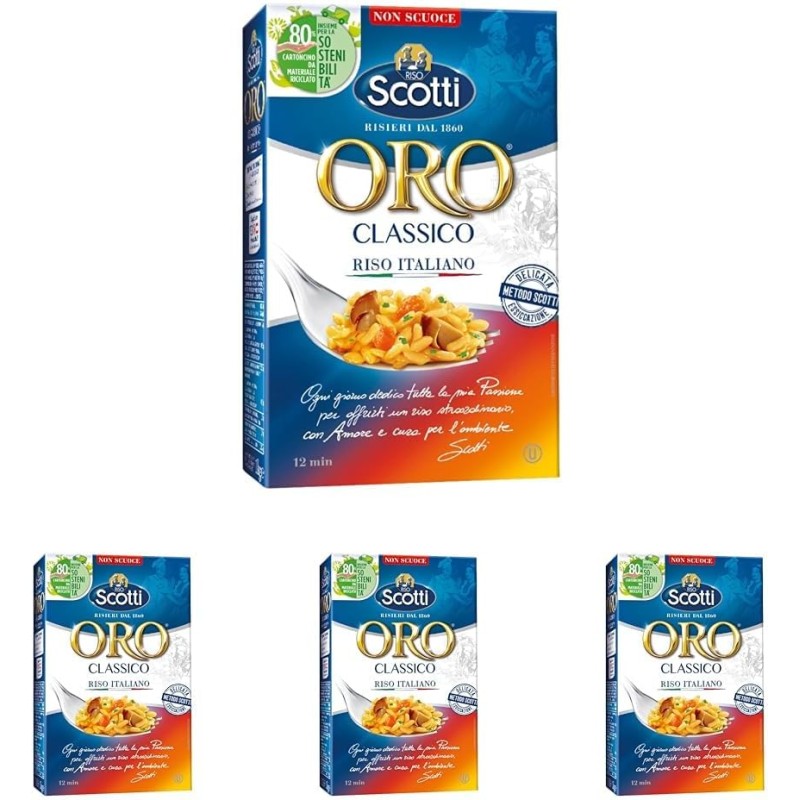 Riso Scotti - Riso Oro Classico - Parboiled Riso per Risotto e Insalate - 1 kg (Confezione da 4) - 1 kg (Confezione da 4)
