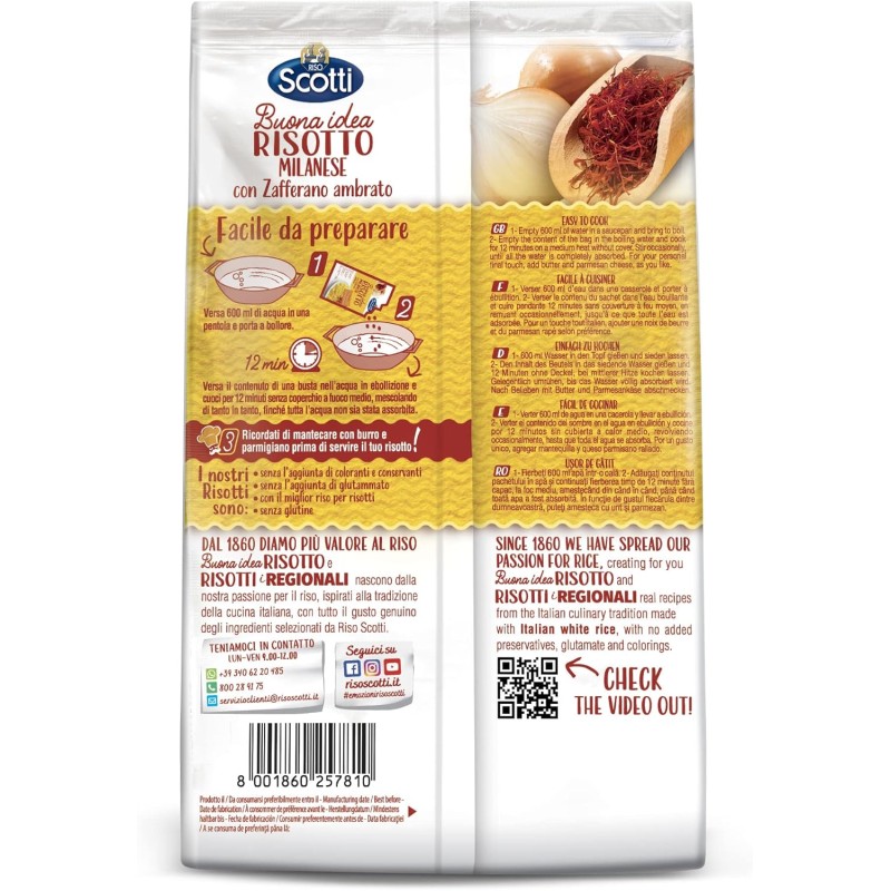 Riso Scotti - Risotto alla Milanese - Riso Carnaroli con Zafferano Ambrato Senza Glutine - 210 gr (Confezione da 4) - 210 g (Confezione da 4) Riso Scotti - Risotto alla Milanese - Riso Carnaroli con Zafferano Ambrato Senza Glutine - 210 gr (Confezione da 4) - 210 g (Confezione da 4)