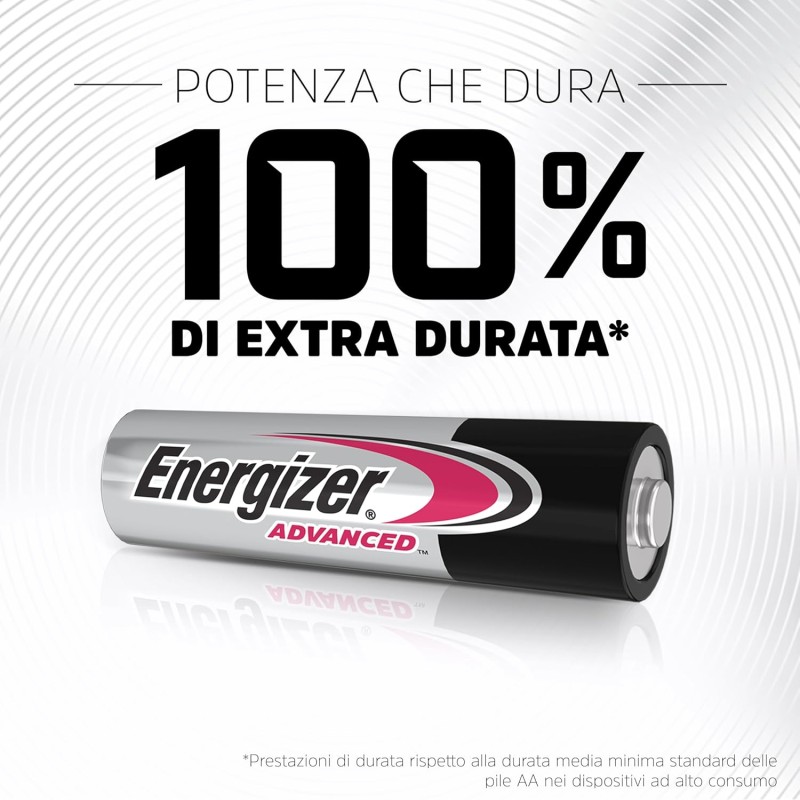 Energizer Advanced - Pile AA (pacco da 12) - Batterie Alcaline 1,5 V - Potenza Che Dura 100% Di Extra Durata - Made in EU - 0% imballaggio privo di plastica [Esclusiva Amazon]